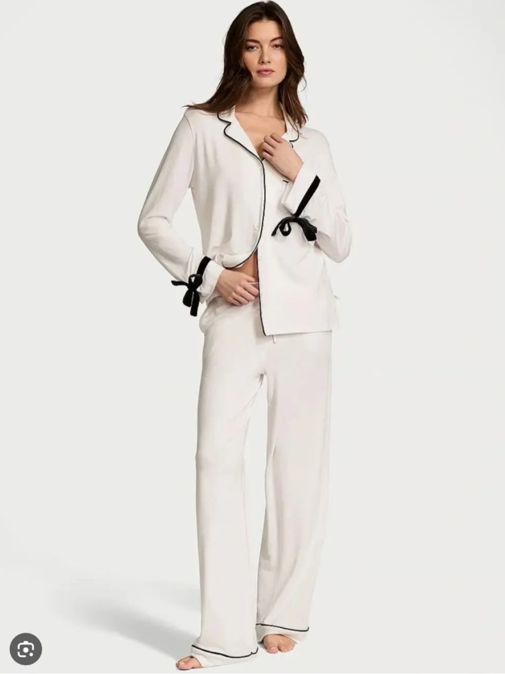 Victoria's Secret White Pajama Set with Velvet Trim